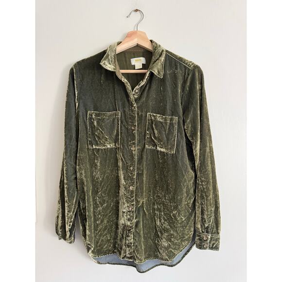 MAEVE Anthropologie Karina Velvet Holly Green Button Up Shirt Size 6 - Picture 2 of 6